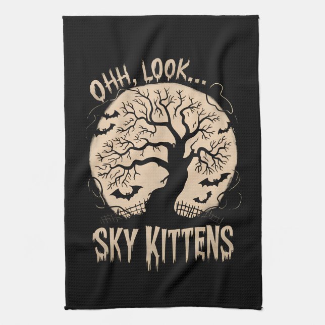 Linge De Cuisine Oh Regarde Sky Kittens Halloween Amoureux chauves- (Vertical)