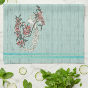 Linge De Cuisine Oiseau blanc - Fleurs de cerisiers Aqua