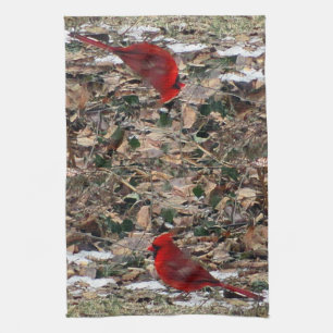 Linge De Cuisine Oiseau cardinal rouge dans le feuille