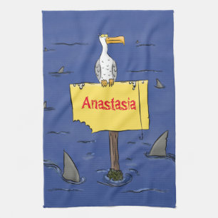 Linge De Cuisine Oiseau de mer amusant entouré de dessins animés de