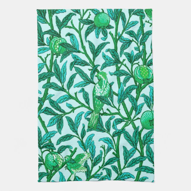 Linge De Cuisine Oiseau et grenade Art Nouveau, Turquoise (Vertical)