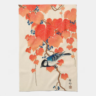Linge De Cuisine Oiseau japonais vintage de geai et vigne d'automne
