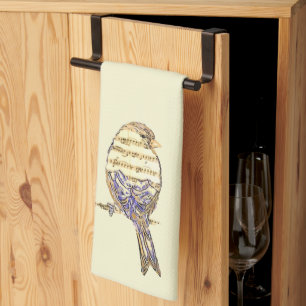 Linge De Cuisine Oiseau mignon avec des notes de musique Personnali