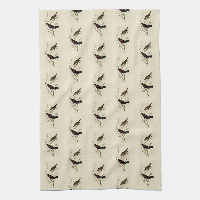 Linge De Cuisine Oiseau noir à ailes rouges - Oiseaux d'Amérique d' (Vertical)