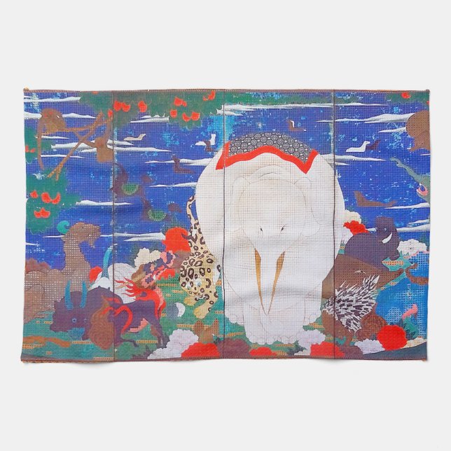 Linge De Cuisine Oiseaux, animaux et Plantes floraux(droite)Jakuchu (Horizontal)