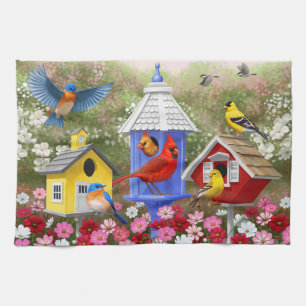 Linge De Cuisine Oiseaux colorés et oiseaux Jardin aux fleurs
