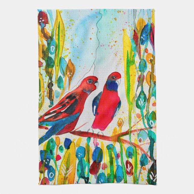 Linge De Cuisine Oiseaux de Rosella dans l'art de l'aquarelle des a (Vertical)