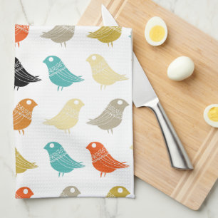 Linge De Cuisine Oiseaux Mi-Siècle Moderne brillant coloré Rétro