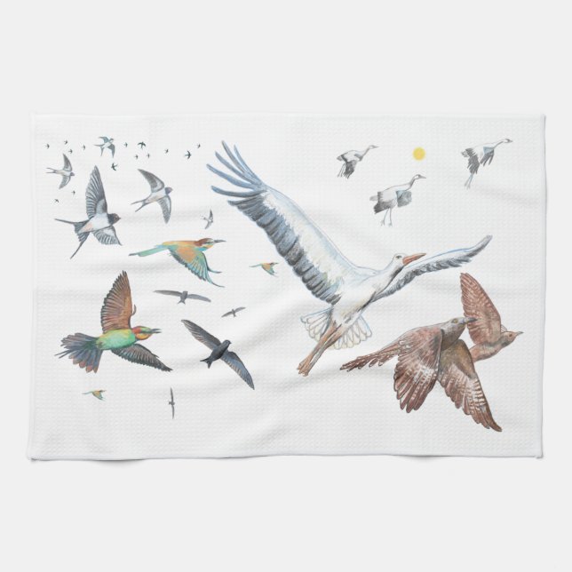 Linge De Cuisine Oiseaux migrateurs traçant leurs vols Illustration (Horizontal)