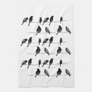Linge De Cuisine Oiseaux noirs à l'air porté par le fil