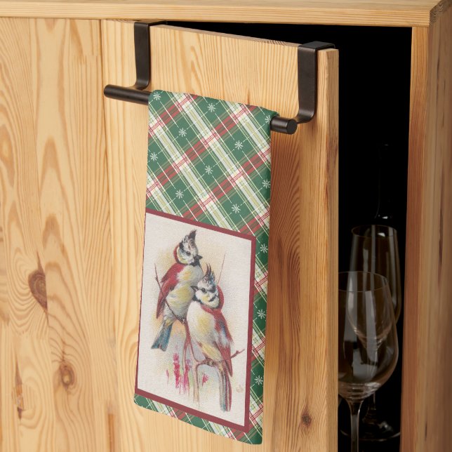 Linge De Cuisine Oiseaux rouges sur les plaids de Noël (Pliage en tiers)