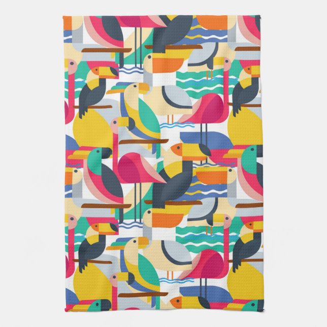 Linge De Cuisine Oiseaux tropicaux géométriques (Vertical)