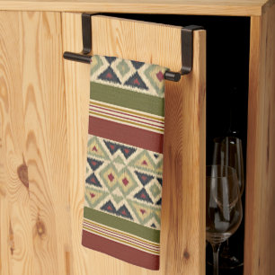 Linge De Cuisine Olive Green Mustard Ochre Yellow Tribal Ikat Art