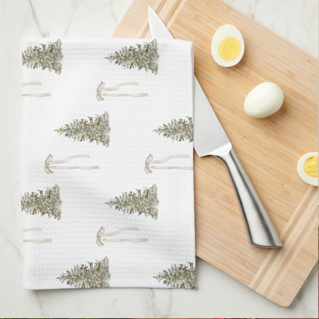 Linge De Cuisine Olive vert de Noël Arbres et vaches (Créateur téléchargé)