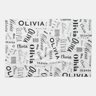 Linge De Cuisine Olivia Nom Personnalisé Noir Blanc