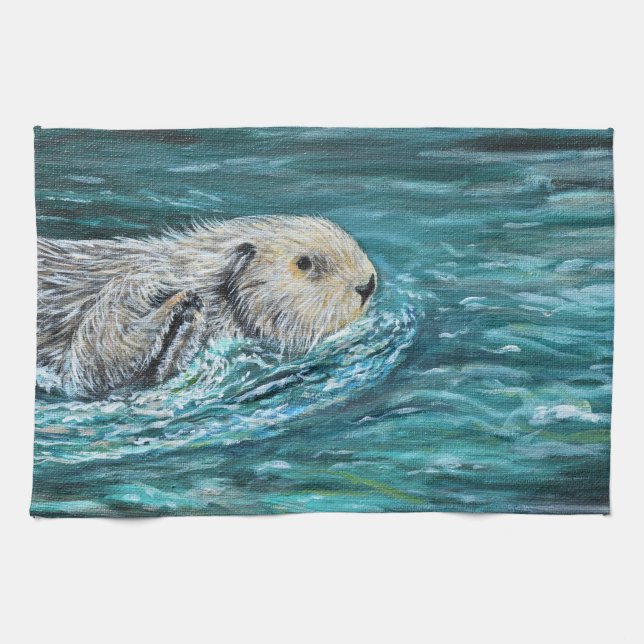 Linge De Cuisine Ooh Goody Lunchtime Sea Otter Peinture (Horizontal)