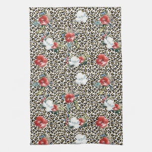 Linge De Cuisine Or Empreinte de léopard Rouge Blanc Floral
