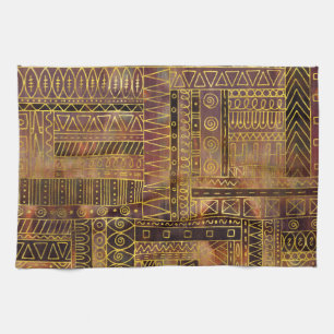 Linge De Cuisine Or ethnique tribal et brun de motif de Boho