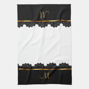 Linge De Cuisine Or métallique et dentelle assez noire