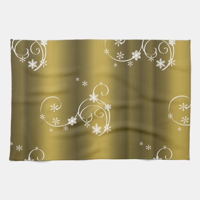 Linge De Cuisine Or métallique, Fils blancs Noël (Horizontal)