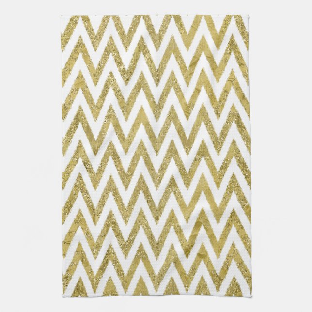 Linge De Cuisine Or scintillant et rayures blanches de Chevron (Vertical)