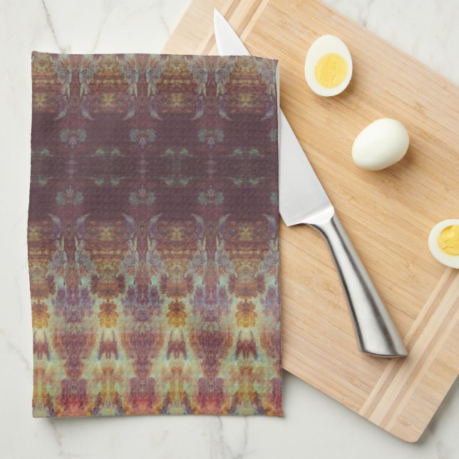 Linge De Cuisine or victorien et motif violet (Quart Plié)