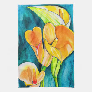 Linge De Cuisine Orange Calla fleurs de laine aquarelle art