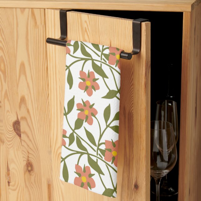 LINGE DE CUISINE ORANGE FLEURS (Pliage en tiers)