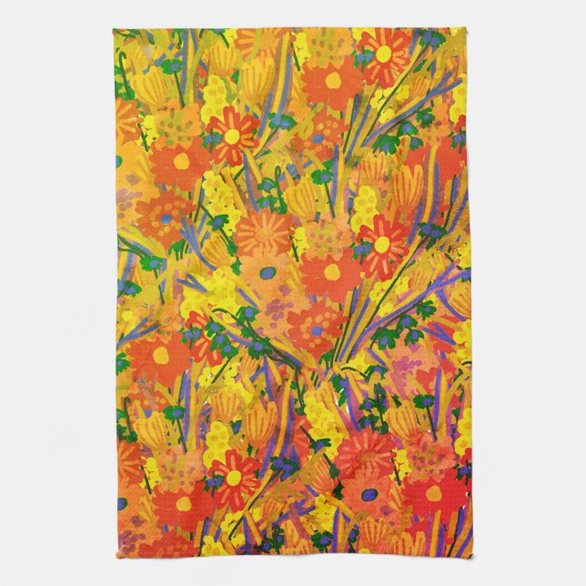 Linge De Cuisine Orange Floral gai (Vertical)