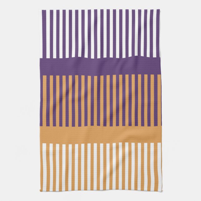 Linge De Cuisine Orange foncé et rayures violettes (Vertical)