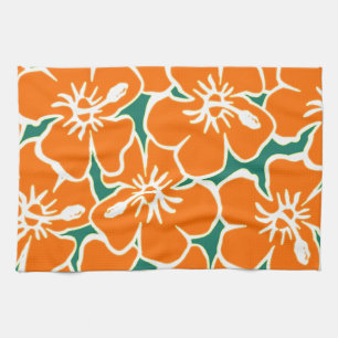 Linge De Cuisine Orange Hibiscus Fleurs Tropical Hawaiian Luau