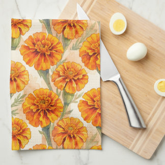 Linge De Cuisine Orange marigold flowers pattern