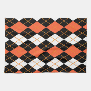 Linge De Cuisine Orange noir Jacquard blanc Diamant Design