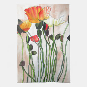 Linge De Cuisine Orange Populaires fleurs aquarelle peinture