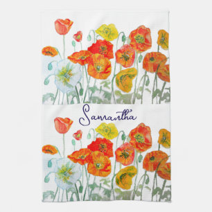 Linge De Cuisine Orange Rouge Islande Populaire Fleur d'Aquarelle A