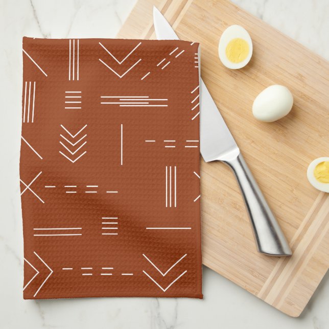 Linge De Cuisine Orange Terracotta Magnifique Motif géométrique (Quart Plié)