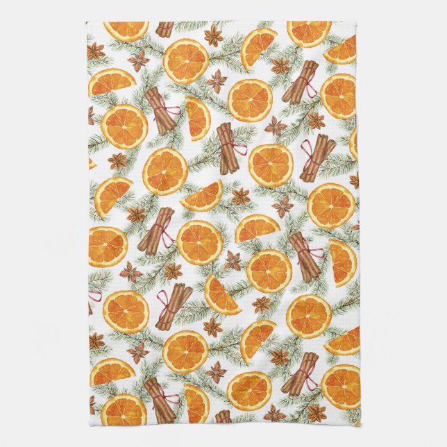 Linge De Cuisine Oranges d'épices de Noël cannelle et anis (Vertical)