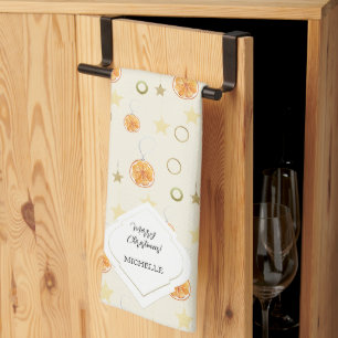 Linge De Cuisine Oranges et Étoiles de Motif Élégant sur Fond Beige