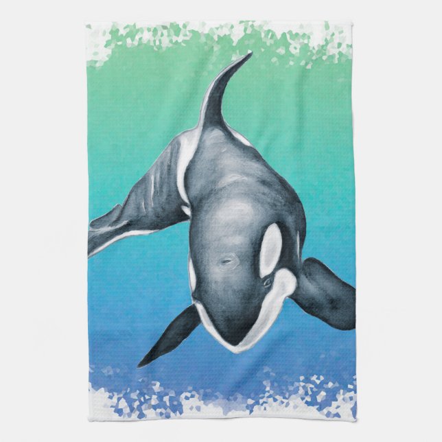 Linge De Cuisine Orca Whale cristal Turquoise (Vertical)