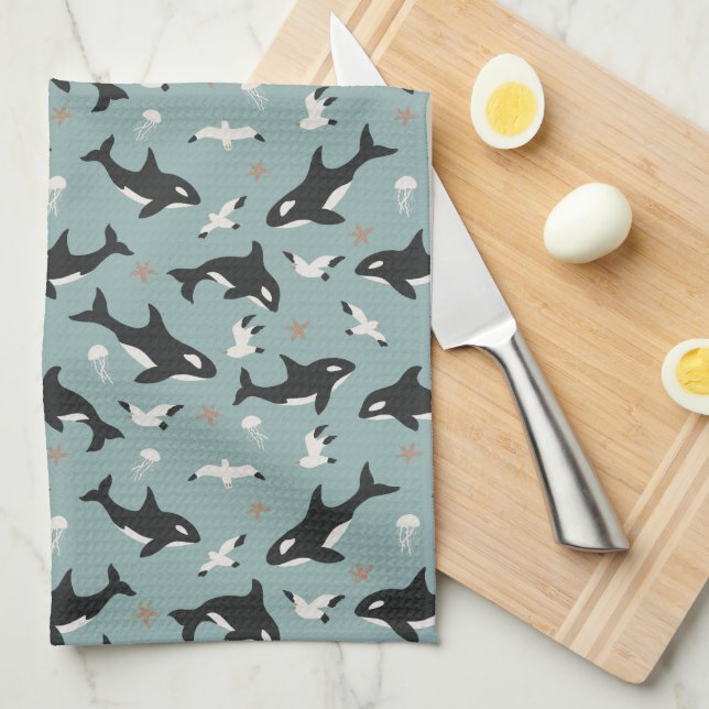 Linge De Cuisine Orca Whales (Quart Plié)