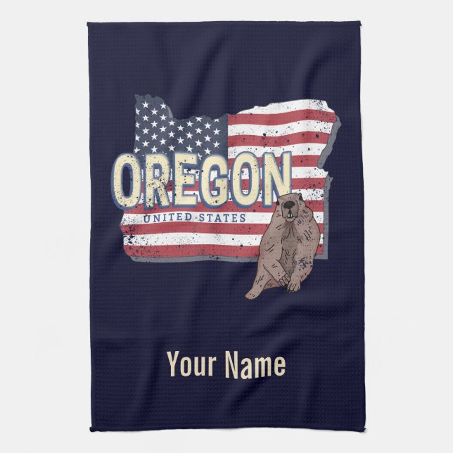 Linge De Cuisine Oregon State États-Unis Retro Map USA Souvenir (Vertical)