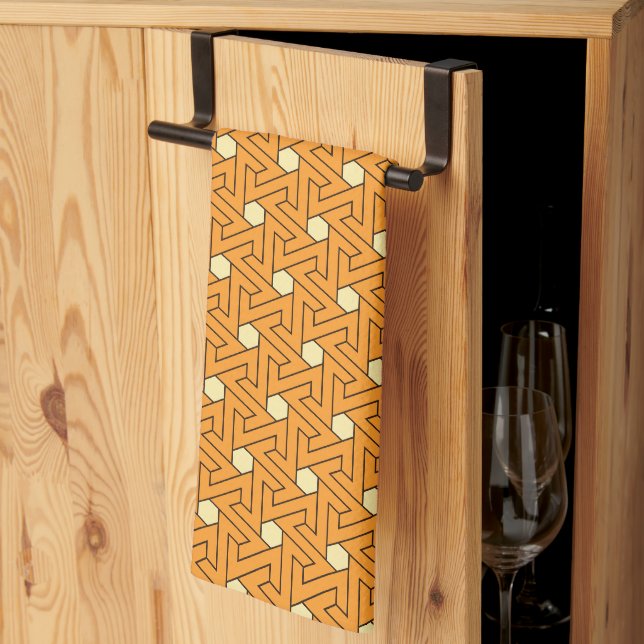 Linge De Cuisine Oriental Orange Beige Triskelion Motif égyptien (Pliage en tiers)