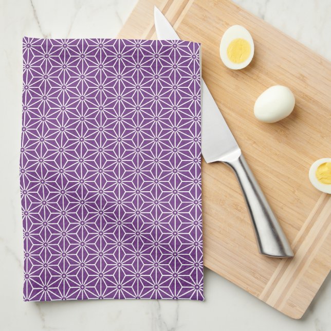 Linge De Cuisine Oriental Violet Ayame Asanoha Motif Japonais (Quart Plié)