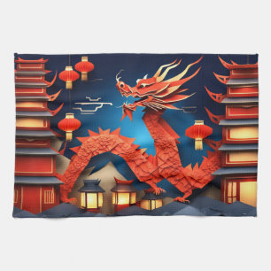 Linge De Cuisine Origami chinois Dragon rouge année KT