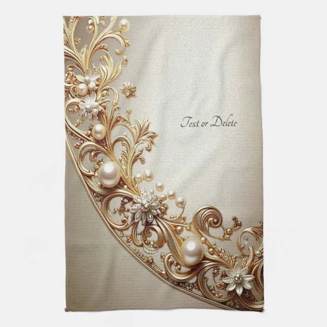 Linge De Cuisine Ornate Gold Flourish Kitchen Towel (Vertical)