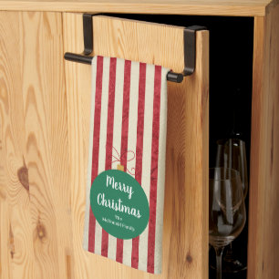 Linge De Cuisine Ornement de Noël moderne nom de famille rayures ro