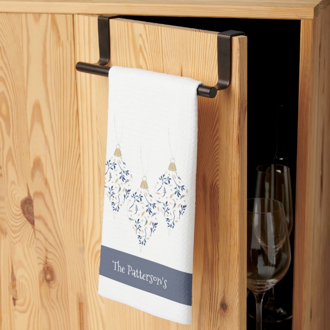 Linge De Cuisine Ornement de vacances Elégant Marine et Gold Waterc (Pliage en tiers)