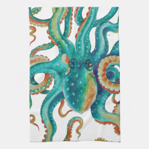 Linge De Cuisine Otopus Turquoise aquarelle