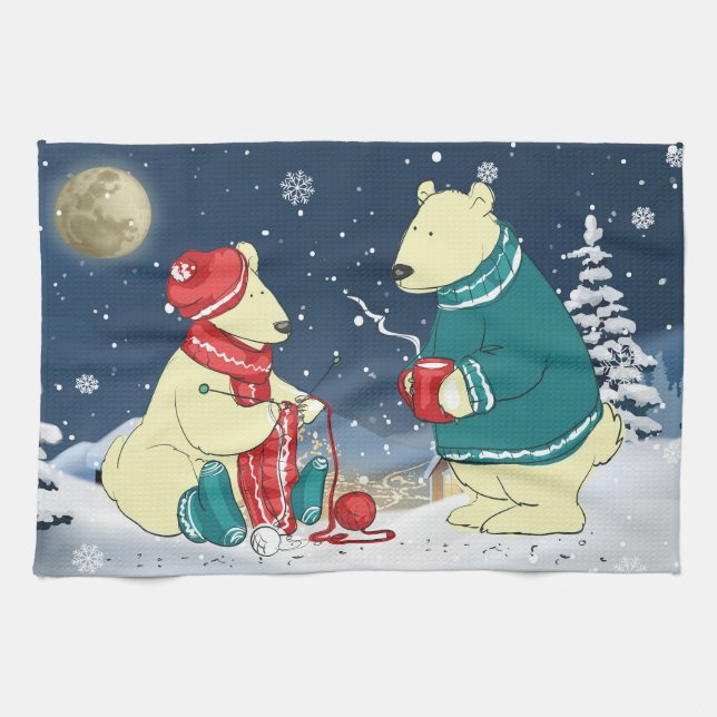 Linge De Cuisine Ours de Noël Sneiges hivernales Scène de vacances (Horizontal)