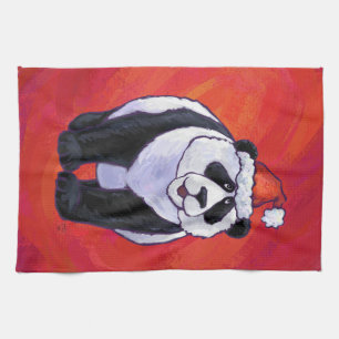 Linge De Cuisine Ours de panda à Santa Hat sur Rouge